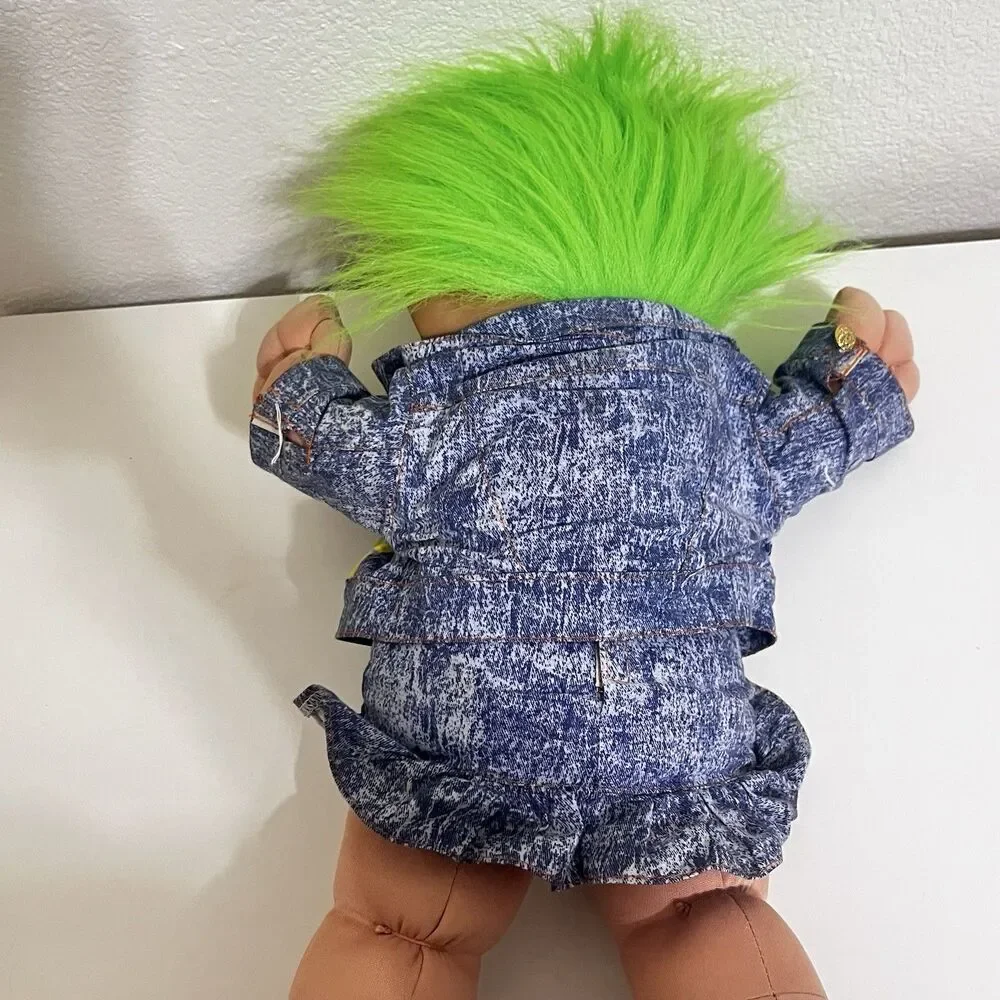 Vintage Ace Novelty Treasure Troll Tot Green Heart Wishstone Large Doll 14